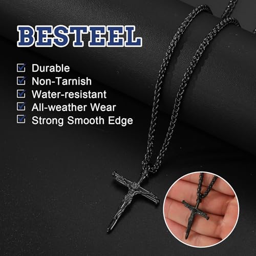 Jesus Cross Necklace 18K Gold Plated Crucifix Nail Pendant Gold/Black/Silver 18+2" Christian Baptism Confirmation Religious Gifts for Men4