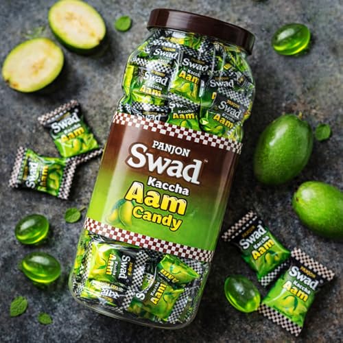 Image of Swad Digestive Chocolate Candy, Kaccha Aam (Pulse Toffee) 200 Tab Jar,