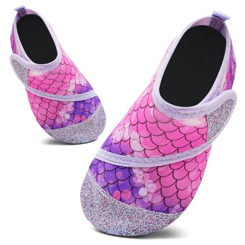 Kids Water Shoes Girls Boys Outdoor Quick Dry Barefoot Aqua Socks for Toddler Sport Beach Swim Surf Bubble Fish Scales Purple 12.5-13 Little Kid