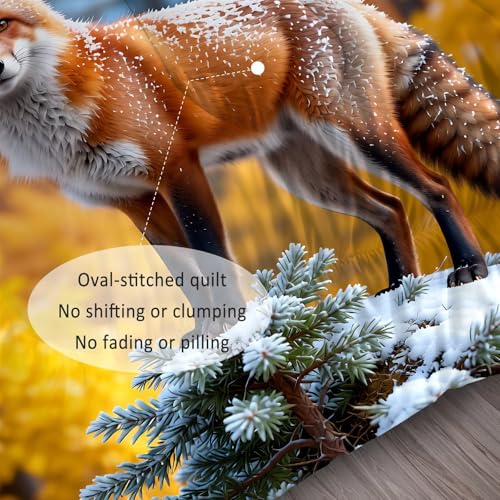 Image of Wildlife Fox Comforter Set Full Size Red Fox Snowy Pine Tree Print Bedding Sets for Girls Boys Kids Adults Bedroom Decor Autumn Forest Quilt 1 Comforter 2 Pillowcases