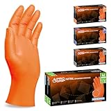 50x PROGRIP Guantes nitrilo talla M Naranja [Con doble grosor y textura diamante], Guantes desechables de nitrilo para taller, industria y montaje, Luvas nitrilo descartaveis