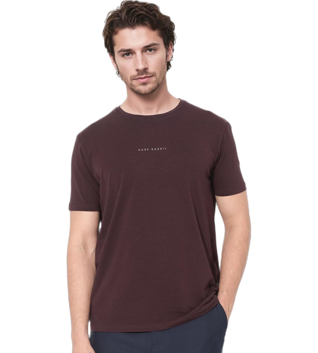 rare rabbit Men's Rabbit-Inf Maroon Cotton Blend Plain Regular Fit Half Sleeve Crew Neck T-Shirt-picture-18