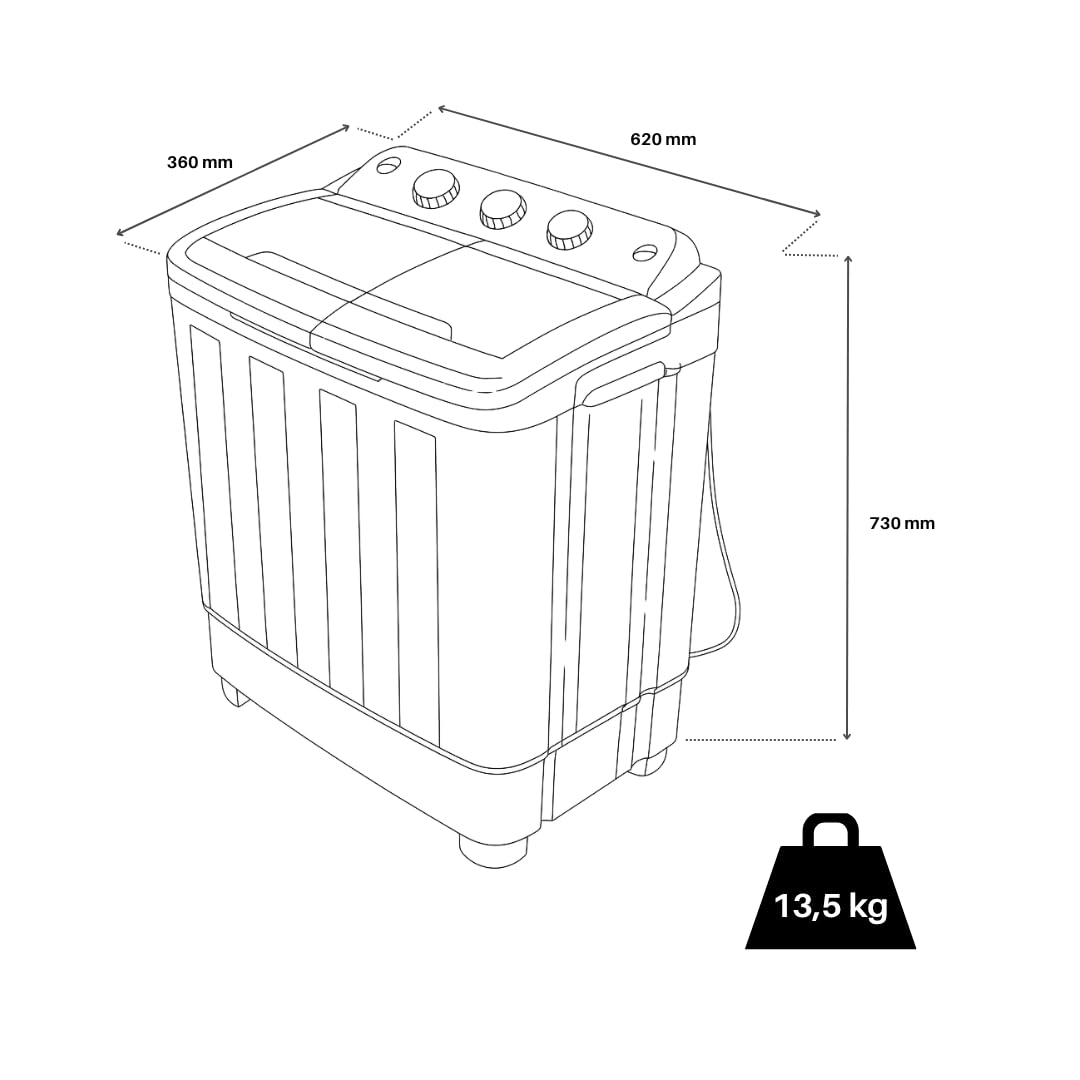 Tangarus Lavadora Centrifugadora Portátil Ibiza 5,5Kg - Compacta, Eficiente y Sin Instalación Previa para Tus Aventuras y Uso Diario