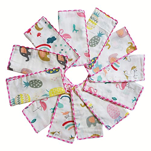 Omilion Muslin Baby Washcloths Set(12-Pack), Natural Cotton Infant Bath Towel, Soft Toddler Face Towel Gift Registry Newborn Baby Shower, 22x22cm, Tropical Rainforest