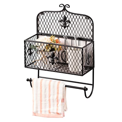 Papierhandtuchhalter Wandmontage, Papierhandtuchhalter mit Drahtkorb, Bauernhaus Papierhandtuchhalter und Mehrzweckkorb für Küche Badezimmer Bar, Mattschwarz Cover