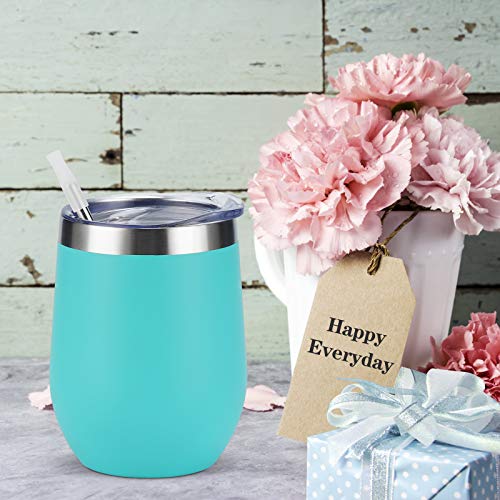 6 Pack Stainless Steel Wine Tumblers, 12Oz Insulated Wine Tumbler, Double Wall Insulated Wine Glass, Stainless Steel Stemless Wine Cups With Lids For Coffee, Wine, Cocktails, Champaign, Aqua Blue #TOP1