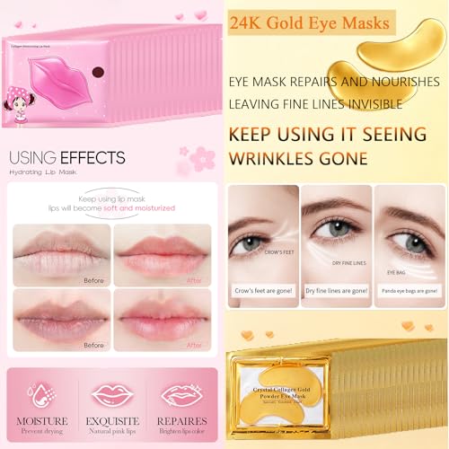 Charm Kiss 40 Pairs Lip Mask & Eye Mask, 24K Gold Crystal Gel Collagen Eye Patches, Bachelorette Party Favors, Bridesmaid Gifts, Bulk Gifts, Birthday Party Favors, Teacher Appreciation Gifts