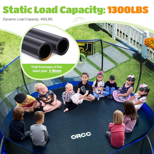 ORCC 1300LBS Weight Capacity Trampoline 16 15 14 12 10 8FT with Basketball Hoop Water Sprinkler Spiral Ground Stakes Outdoor Yard Trampolines for Kids Adults - Thumbnail 2