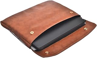 Accelerate Glossy Rust Orange Leather Protective 15-15.6 inch Premium Laptop Sleeve Case with Flap Pocket and Magnetic Snap Clasps | Slim Design Laptop Bag compatible with MacBooks and Laptops