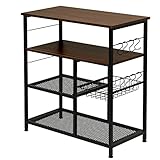 EUGAD Estanteria Cocina de 4 estantes, Mueble Cocina de Almacenamiento con 8 Ganchos, Estanteria para Microondas de Madera y Metal, Capacidad 10 kg/Nivel, 80x40x90 cm