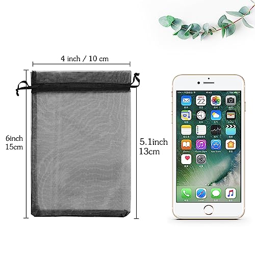Image of HRX Package 100pcs Black Organza Gift Bags 4 x 6 inches Wedding Christmas Favors Jewelry Pouches
