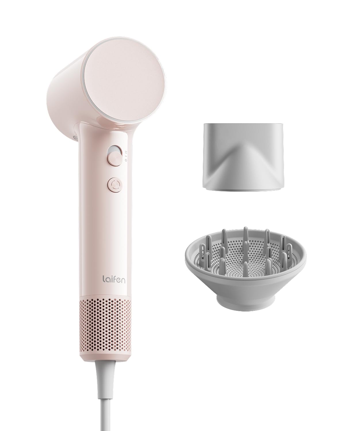Laifen Air Asciugacapelli, 280g, Fino a 15× Più Veloce, Rosa Pastello | Diffusore e Lisciante, 200M Ioni, 110k rpm, 60dB, 2 Velocità & 5 Temperature, Asciugatira 3min, Modalità Bambino, Viaggio