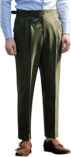 Snoly Men's Spring Fall Retro Cotton Tapered Leg Flat Front Chino Pant Straight Western Gurkha Pants