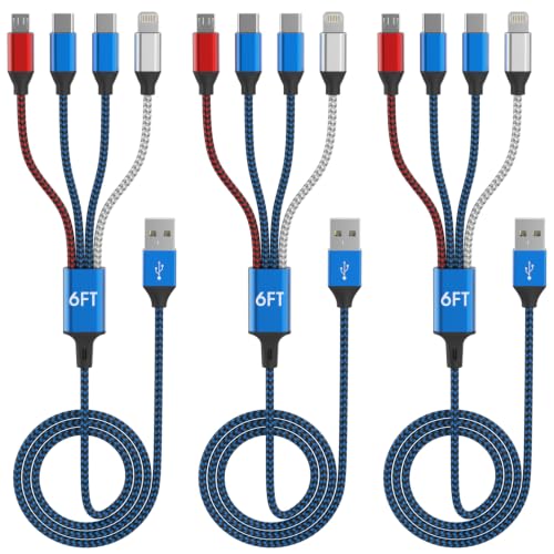 4-in-1 Multi Charging Cable (3-Pack, 6FT) - Dual USB-C, Lightning, Micro