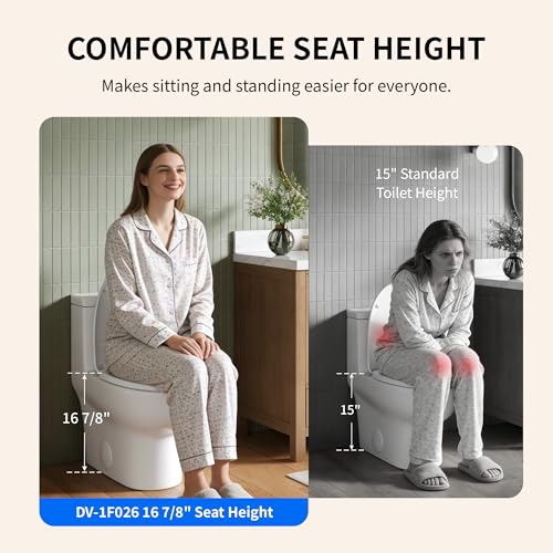 Image of DeerValley Elongated One Piece Toilet with Efficient Dual Flush 1.1 /1.6 GPF | Standard Height Toilet Bowl, Durable Ceramic, Slow Close Seat, Skirted Design 12 inch Rough-In Toilet for Bathroom DV-1F026-Gold