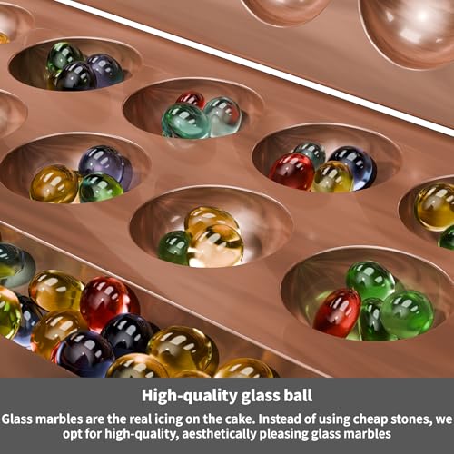 Juego de Mesa Mancala de Madera, Clásico para 2 Jugadores, Juego Plegable con Tablero de Madera Sólida y Fichas de Vidrio Multicolor miniatura 6