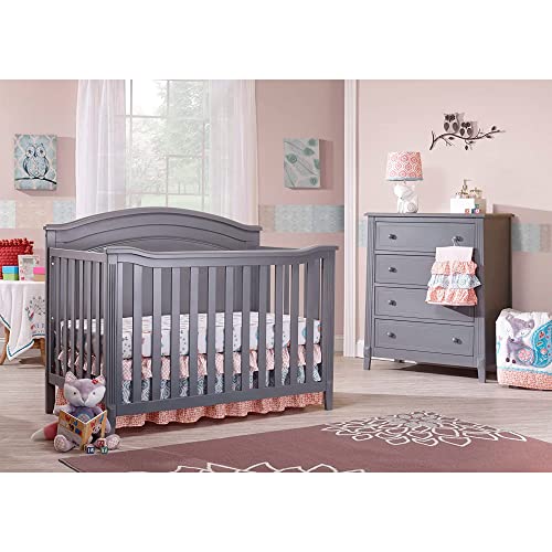 Image of Sorelle Furniture Berkley Round Top Crib, Classic 4-in-1 Convertible Crib, Made of Wood, Non-Toxic Finish, Wooden Baby Bed, Toddler Bed, Child's Daybed and Full-Size Bed, Nursery Furniture-Gray