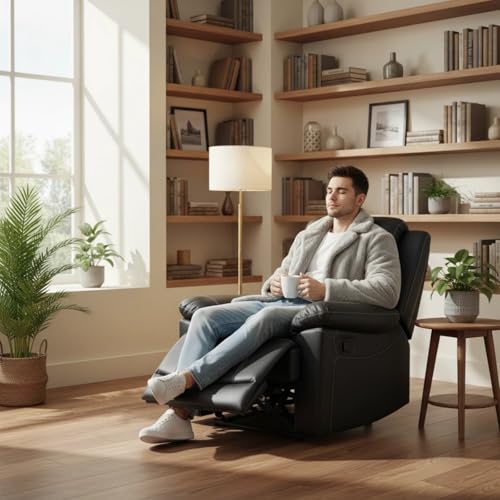 Image of Leather Recliner Sofa Set, Living Room Furniture Set, Adjustable Backrest Reclining Loveseat Sofa with Storage Console & Cup Holders, Manual Recliner Chair for House, Home Theater, Black