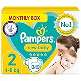 Pampers Baby-Windeln, Größe 2 (4-8 kg), 240 Windeln, monatliche Sparpackung, Baby-Essentials für Neugeborene