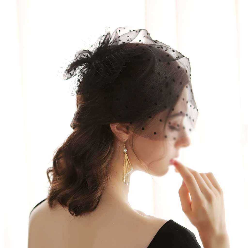 Accesorios de pelo nupcial estilo velo birdcage vintage y mini sombrero azul de tul