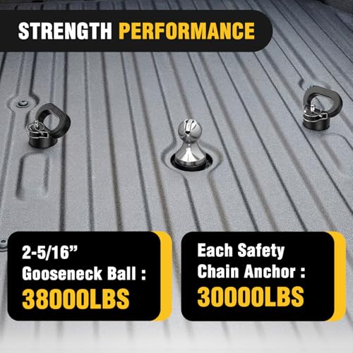 Image of Nilight 60618 Puck System Gooseneck Hitch Ball Kit, Compatible with 2013-2025 Dodge RAM 2500 3500, 2-5 /16 Inch Gooseneck Ball for Truck Bed with 2 Safety Chain Anchors w /Storage Box