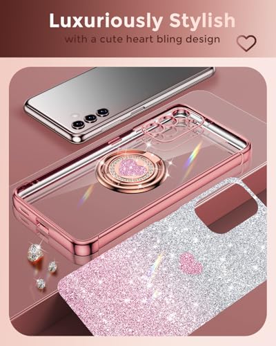 Image of XYZ for Samsung Galaxy S23 Plus Case with Stand, Galaxy S23 Plus Case with Double Ring, Women Girls Bling Luxury Glitter Clear Phone Case Cover for Samsung Galaxy S23 Plus, Rose Gold