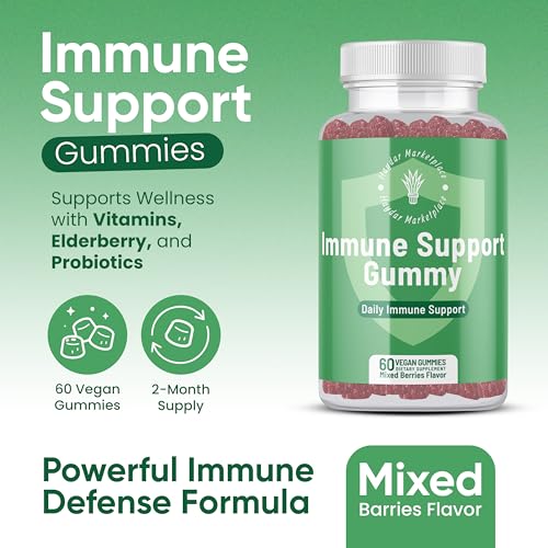 Haydar Marketplace Immune Boosters for Adults - Vegan Immune Support Gummies with Vitamins C & D, Zinc, Magnesium, Probiotics - Immunity Gummies with Elderberry, Turmeric, Echinacea, 60 Ct - Image 3