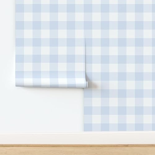 Miniatura 4 de Spoonflower Despegar y pegar papel tapiz Swatch - Azul Gingham grande Check Inch Niños Decoración del hogar Blanco Papel pintado extraíble
