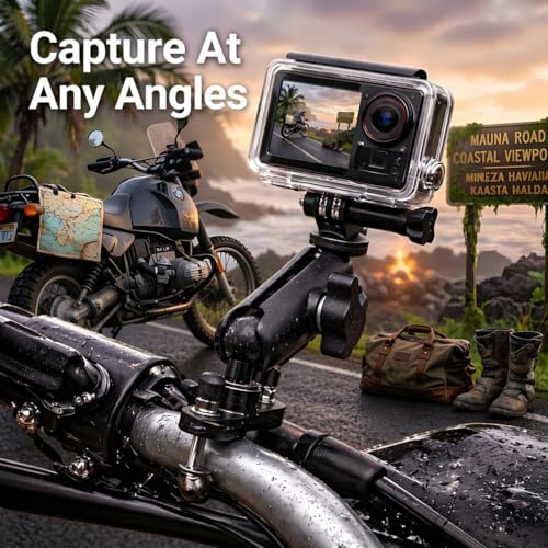 Image of 2025 Updated Action Camera Handlebar Mount | Metal Alloy Bike Camera Holder with Dual 360 Rotation | 1 /4 Inch Metal Screw Mount Compatible with GoPro, Insta360 & DJI Action Cameras