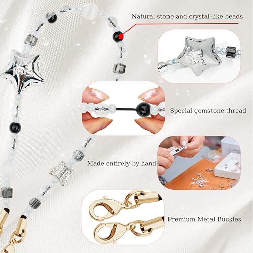 Image of Marble Beaded Phone Wrist Strap for Women, Detachable Design | 304 Steel Core, detachable phone wristlet with tether tab, keeps your phone secure for shopping, travel and daily use.