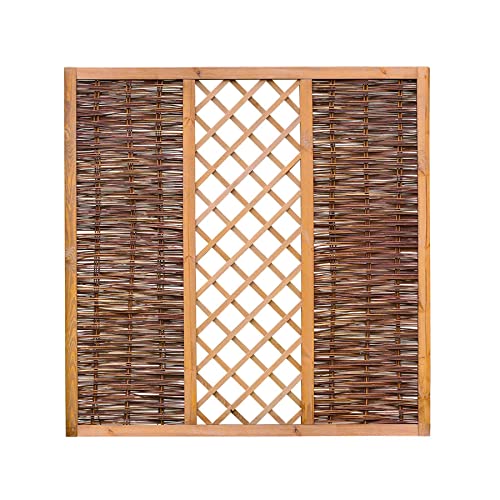 Weidenprofi Sichtschutz, Weidenzaun Modell ELEGANT, Flechtzaun aus Weide mit Rankgitter, Größe (BxH): 180 x 180 cm