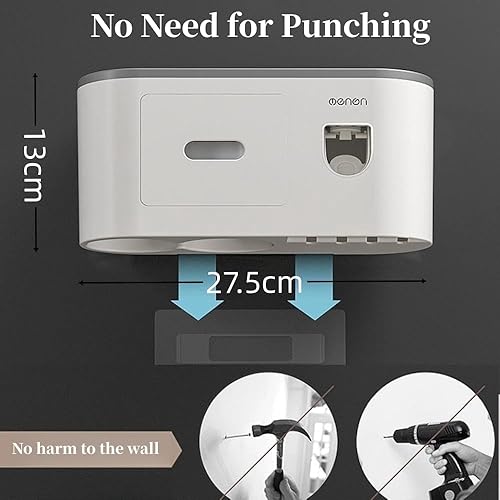 Miniatura 8 de Soporte para cepillos de dientes montado en la pared, soporte para cepillos de dientes de pared con dispensador de pasta de dientes, soporte