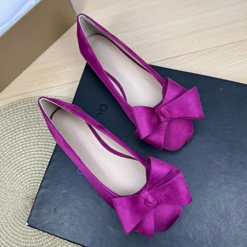 HuangTaiJi Qing Women's Bowtie Square Toe Ballet Flats Suede Dressy Comfortable Bowknot Shoes Slip-Ons Walking Loafers2