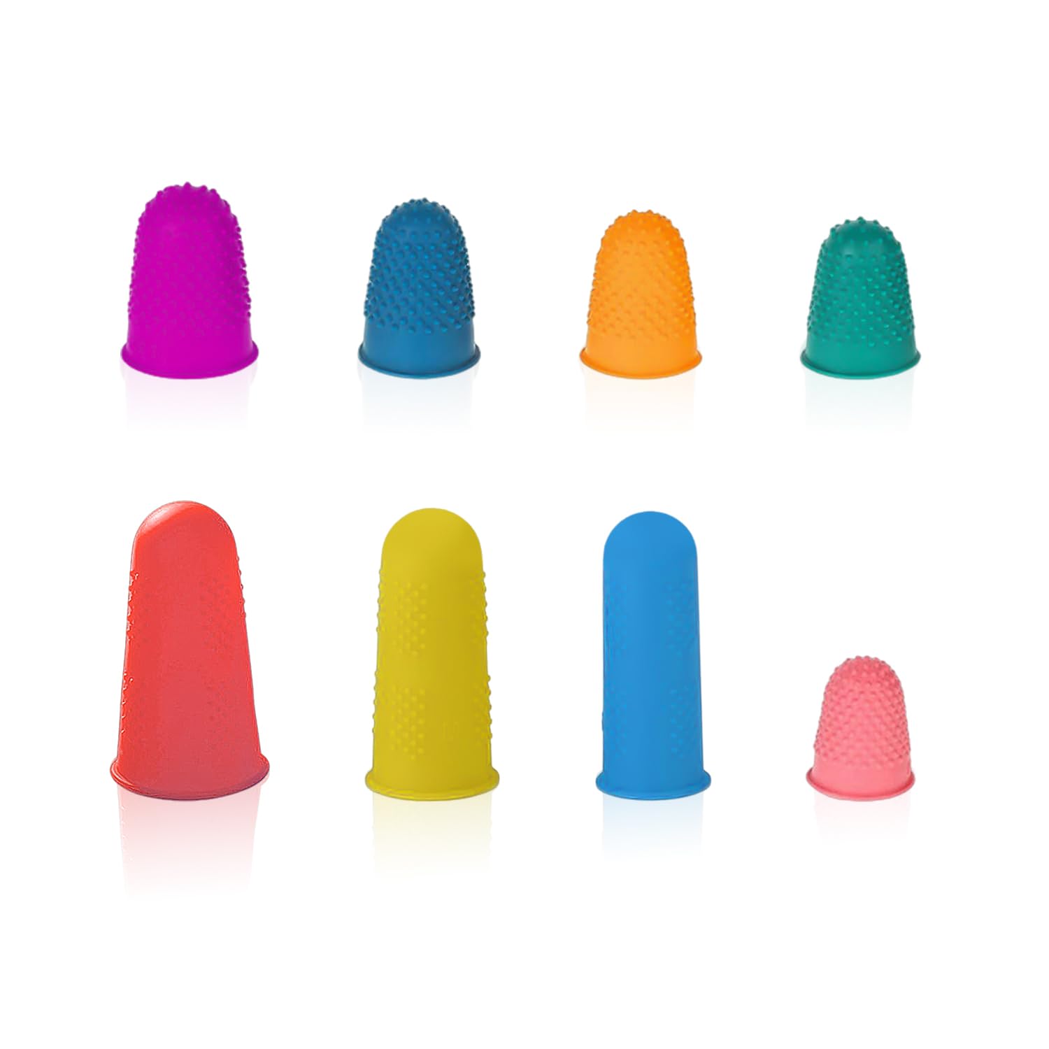 8 Protège-Doigts, Protège-Doigts En Silicone, Doigtiers En Silicone, Doigtiers Longs Et Courts En Silicone, Doigtiers Antidérapants(Rose, Vert, Orange, Bleu, Violet, Rouge)
