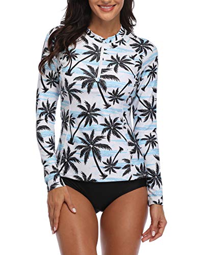 Daci Women Rash Guard Long Sleeve Zipper Bathing Suit with Built in Bra Swimsuit UPF 50 Coconut M