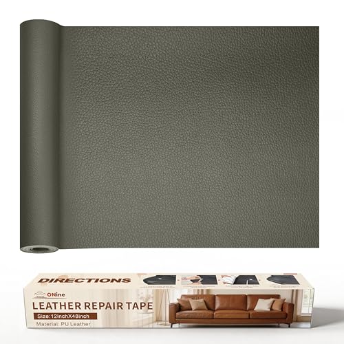 Image of ONine Leather Repair Patch,Leather Repair Tape, 12 x 48 inches Leather Repair Patch for Furniture,Vinyl Repair Kit,Leather Couch Patch,for Sofas, Furniture, Car Seats, Office Chairs(Grey-Litchi Grain)
