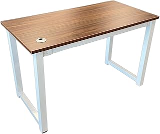SuperGift.com Computer Desk, Office Work Desk, Study Desk, Writing Desk, Craft Table, Metal Frame Desks & Workstations for Home Office Bedroom (Walnut)