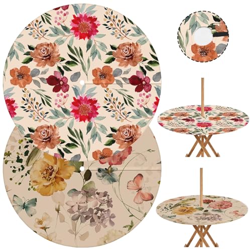 Britown Outdoor Tablecloth with Umbrella Hole, Retro Floral, 2pc, 36"-44"
