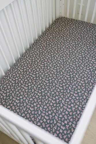 Image of Olive Bloom Muslin Crib Sheet by Mebie Baby, Soft and Breathable Bed Sheets for Babies, Modern Neutral Bedding for Cribs, Standard Crib Mattress Fitted Sheet, Great for Boy or Girl Room