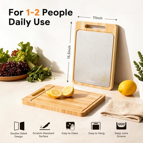 Tabla de Cortar Reversible de Bambú y Acero Inoxidable para Cocina, con Ranura para Jugos y Mango, Ideal para Carnes y Verduras miniatura 4