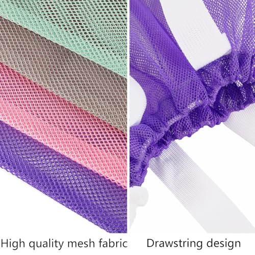Image of Resuable 4Pack Shopping Mesh Tote Bags,Mesh Beach Bags With Drawsting For Kid's Toys,Travel,Picnic Or Laundry (white handle)