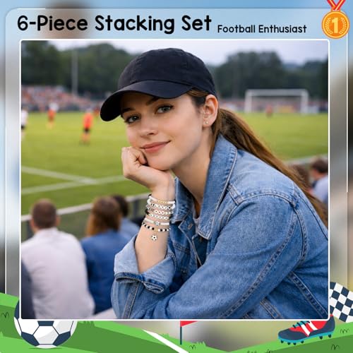image for NextArt Soccer Bracelets for Girls, 6PCS Stackable Soccer Beaded Brace