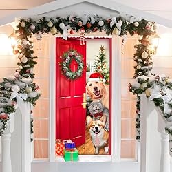 Cortinas Decorativas Para Puertas GEBETTER Decoración Navidad Puerta Cubierta + Cuerda 6m, Decoracion Navideña Entrada Exterior Interior Casa, Tela Cortina Decorativa Pancarta Cartel Telón Fondo Fotos 200x90 cm (Animalitos)
