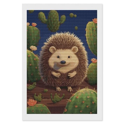 Peinture diamant Hérisson Cactus pour illuminer votre salon avec un art mural fait main