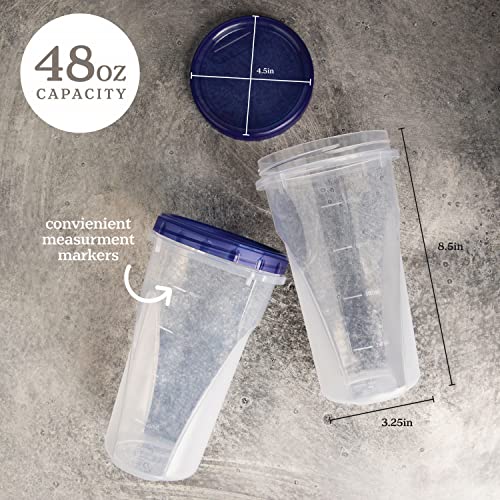 Plasticpro [48 Oz 8 Pack] Twist Top Deli Containers Clear Bottom With Blue Top Twist On Lids Reusable, Stackable, Food Storage Freezer Container Pack Of 8 #TOP6
