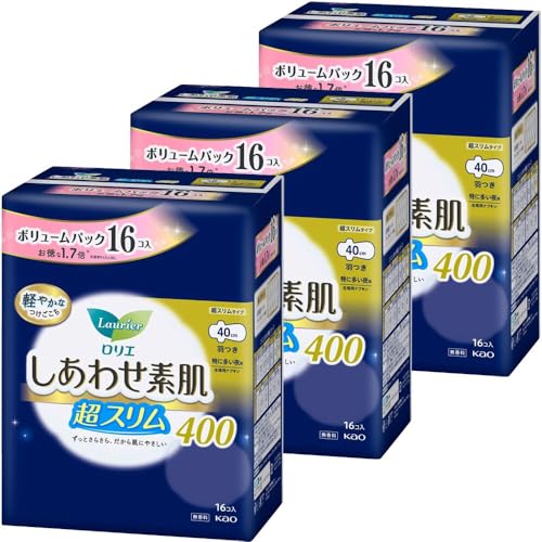 【3個セット】ロリエ しあわせ素肌 スリム 羽つき 特に多い夜用(40cm)16コ入