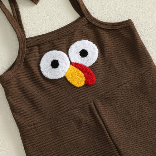 Image of Thanksgiving Baby Girl Outfit Toddler Turkey Romper Overalls Jumpsuit