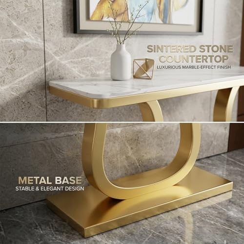 Mesa consola de piedra sinterizada gris de 80cm para pasillo con estructura de hierro 8