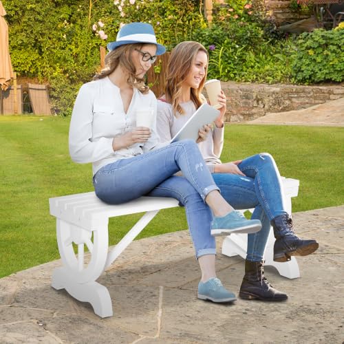 Image of Outsunny 2-Person Wooden Garden Bench Outdoor Wagon Wheel 550 LBS White