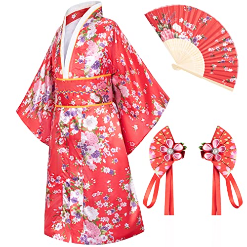 Japanese Traditional Dress Kimono Robe for Kids Girls Costume Silk